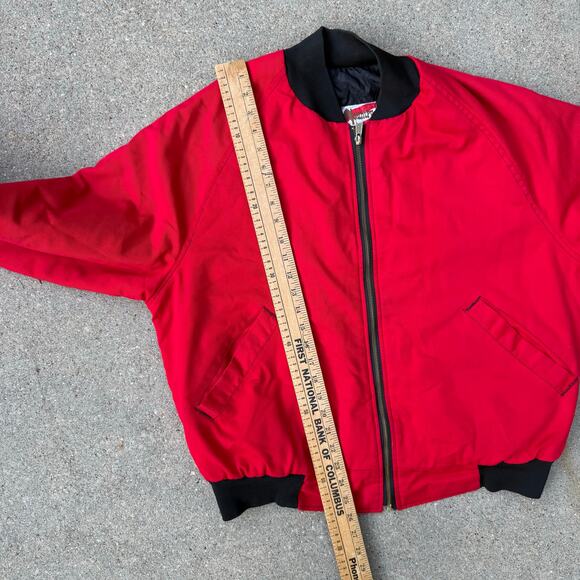 Vintage 90s Country Tuff Bright Red Canvas Duck Bomber Jacket MEDIUM - Picture 8 of 11